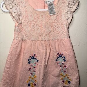 Charming Pink Lace Kids Dress with Floral Embroidery
